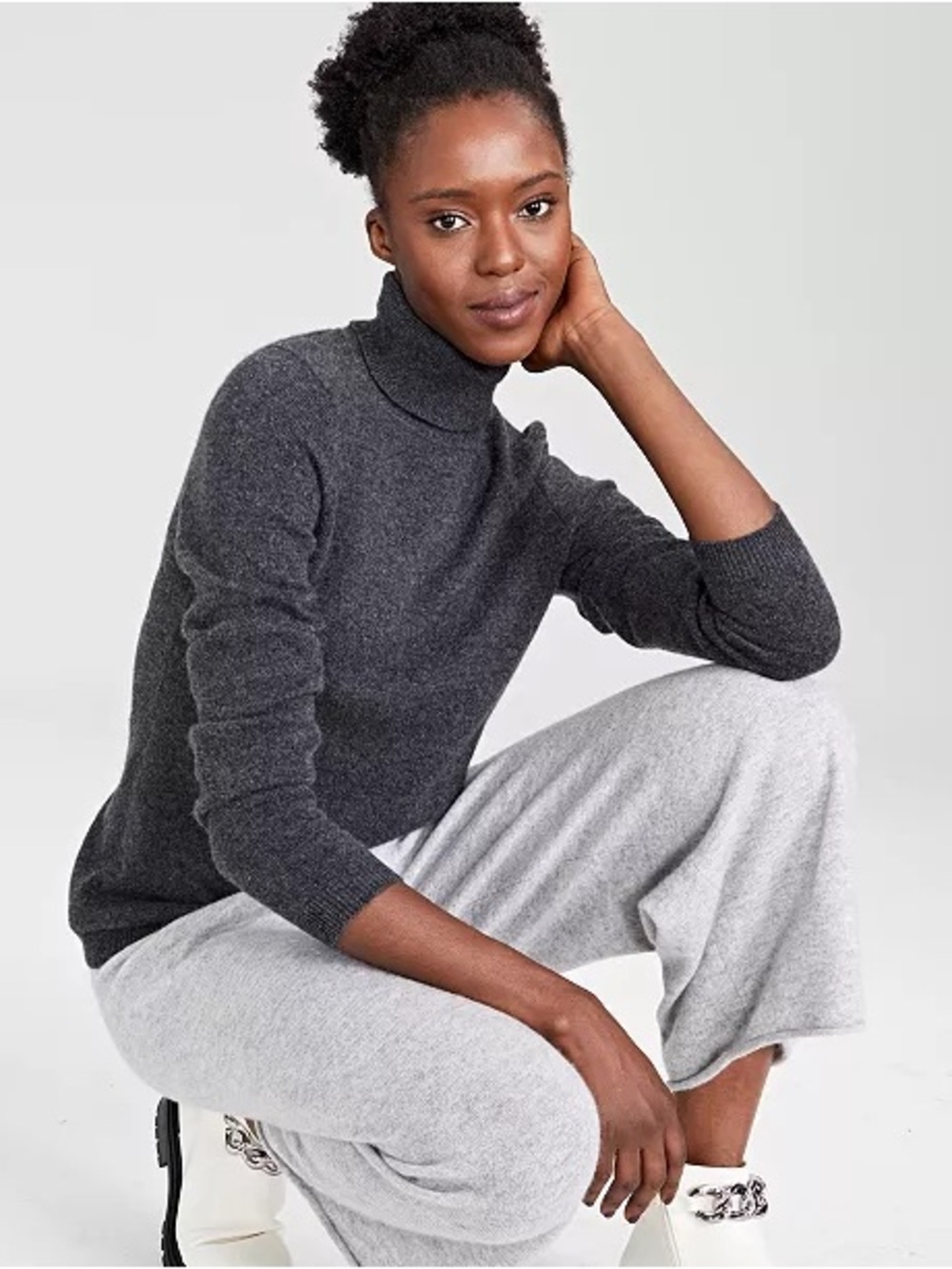 Charter Club 100% Cashmere Turtleneck Sweater XL Extra Large Dark Charcoal Grey